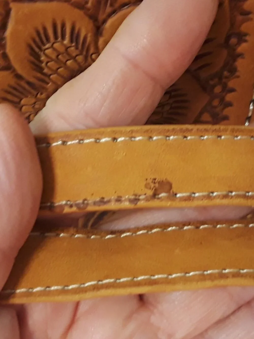 Hand-Tooled Leather Shoulder Bag Hand-Painted Floral Suede Lined Boho Vintage